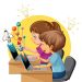 Vector of Two Kids Studyinhg
